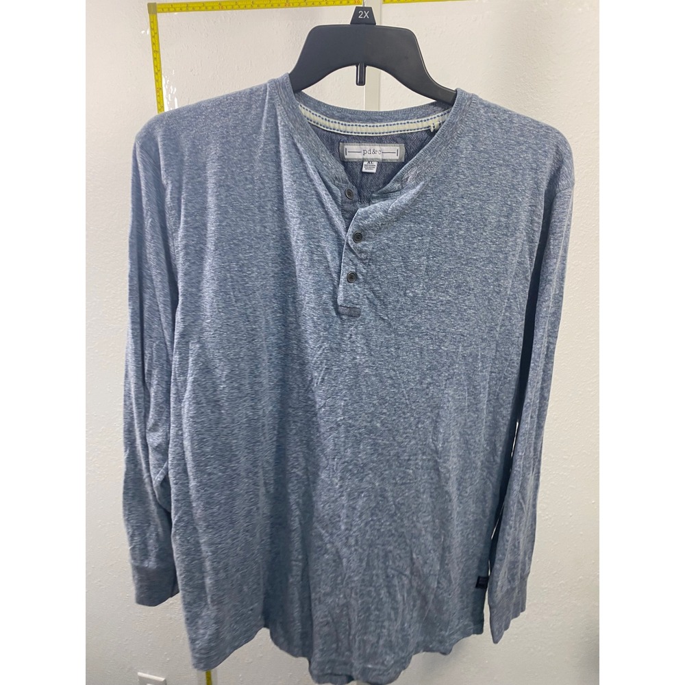 PD&C Mens Blue Heathered Long Sleeve Henley Shirt Size XL Cotton Blend